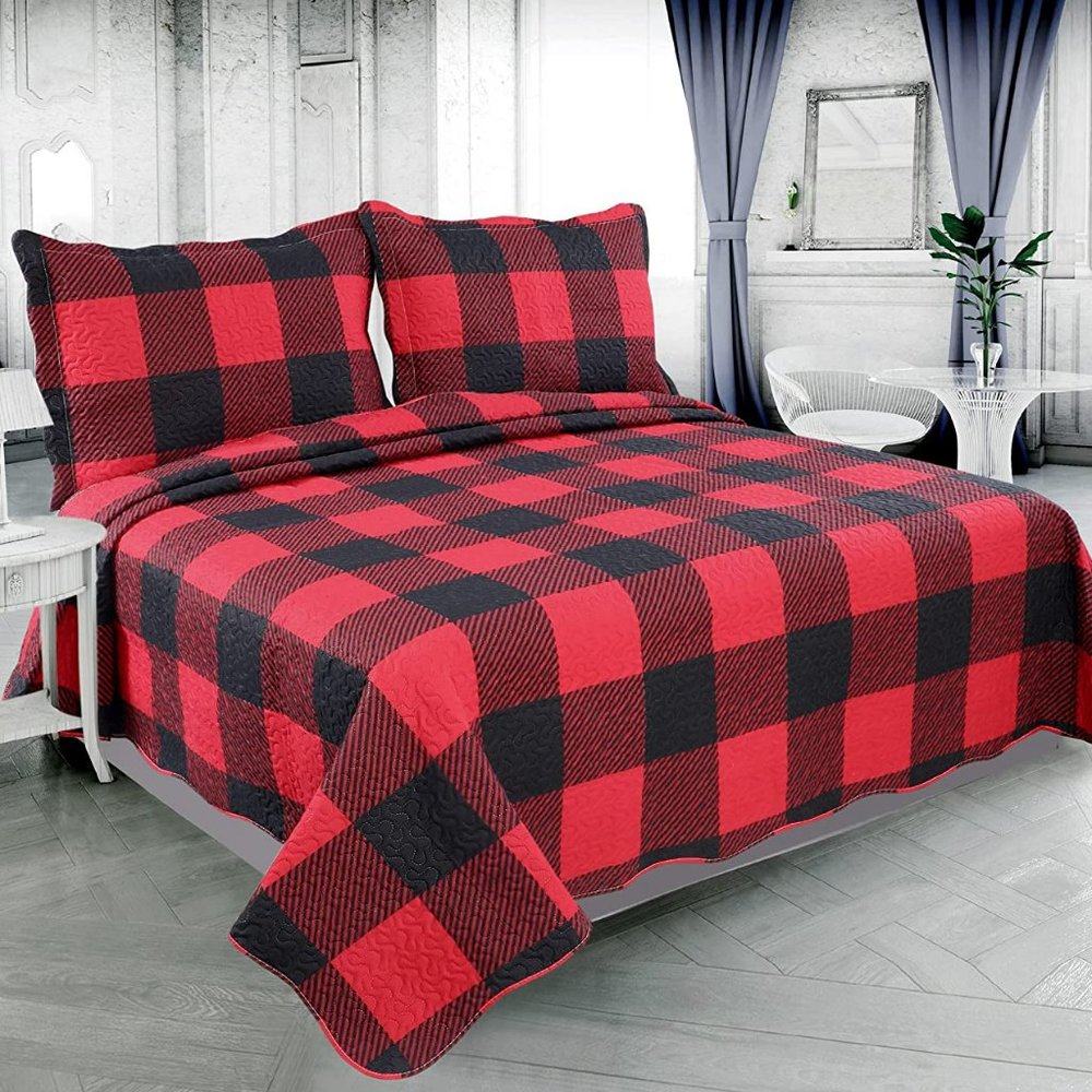 3 PC Quilt Set 2 Shams 1 Quilt Reversible Light Weight Coverlet Summer Bedspread